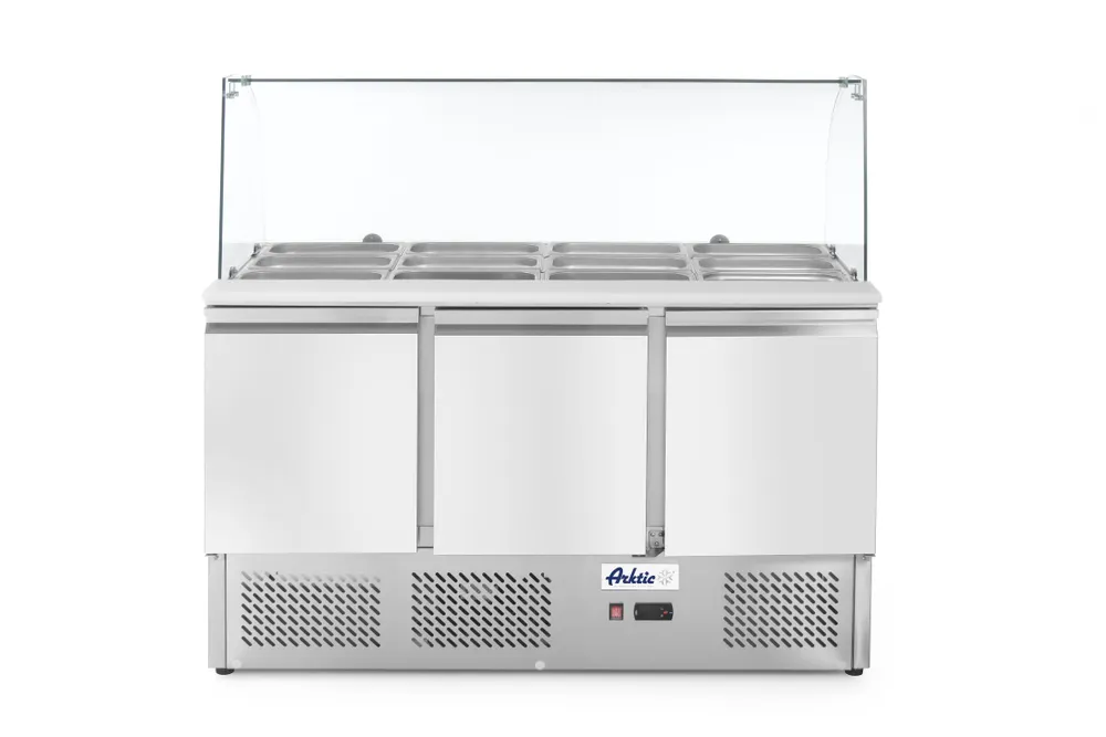 Three door salad counter with glass display 380L, Arktic, 230V/310W, 1390x702x(H)1330mm